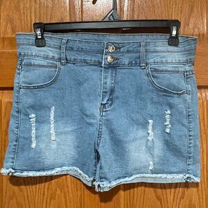 JEANS Women's 8 Cut-Off Mid-Rise Dbl Button Distressed Light Blue Denim Shorts